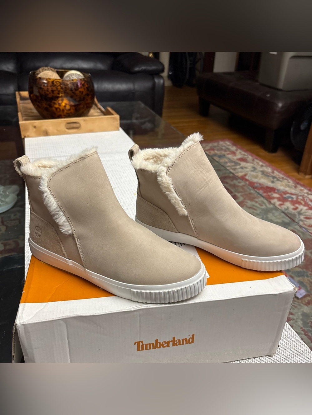 Timberland Women's Cream Faux-Fur Ankle Boots